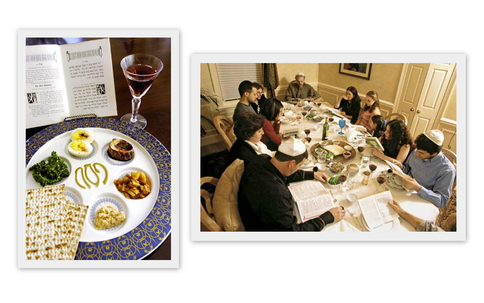 (在逾越節進行晚餐聚會的猶太家庭，他們會一起頌讀哈加達，嚴謹的完成節日的每個儀式)